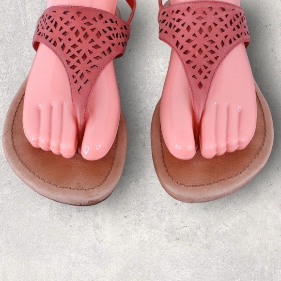 UGG Leather T-Strap Perforated Suede Sandals in Coral Women's Size 8 - Picture 8 of 9
